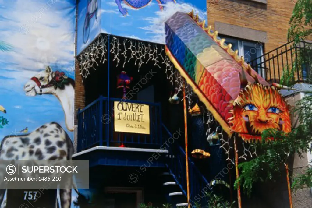 Low angle view of a decorated entrance of a store, Montreal, Quebec, Canada