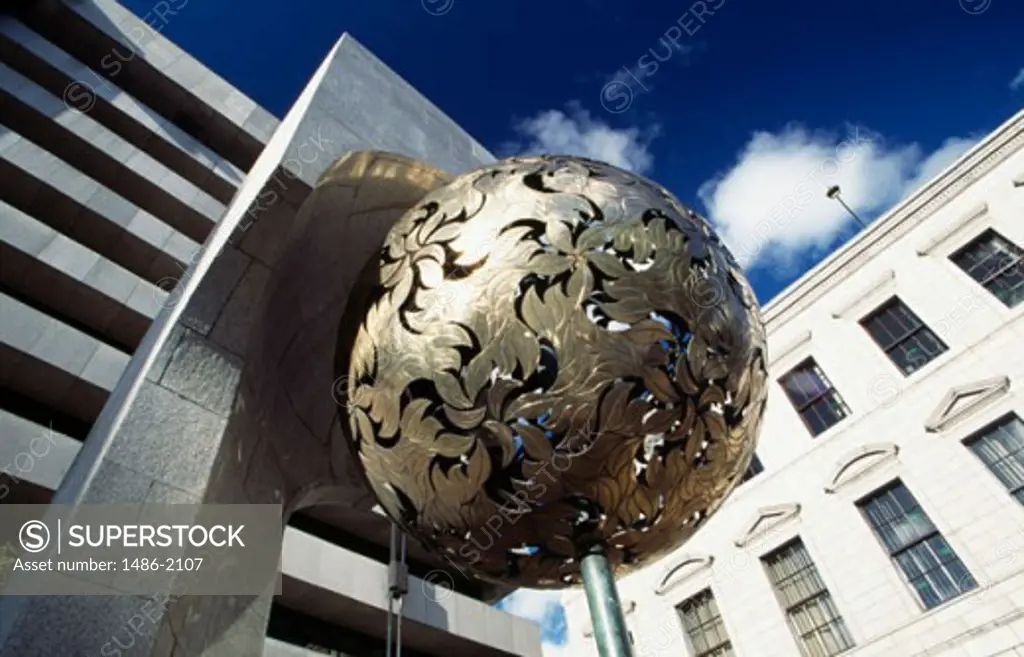 Low angle view of a metallic structure, Central Bank, Dublin, Ireland