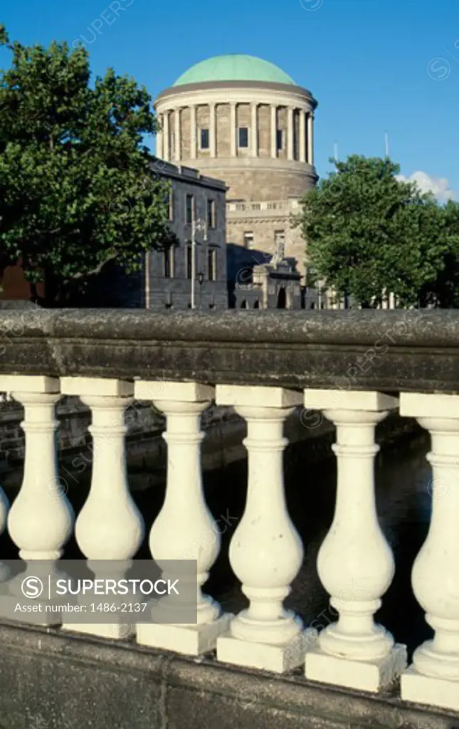 Close-up of a railing on a bridge, Four Courts, Dublin, Ireland