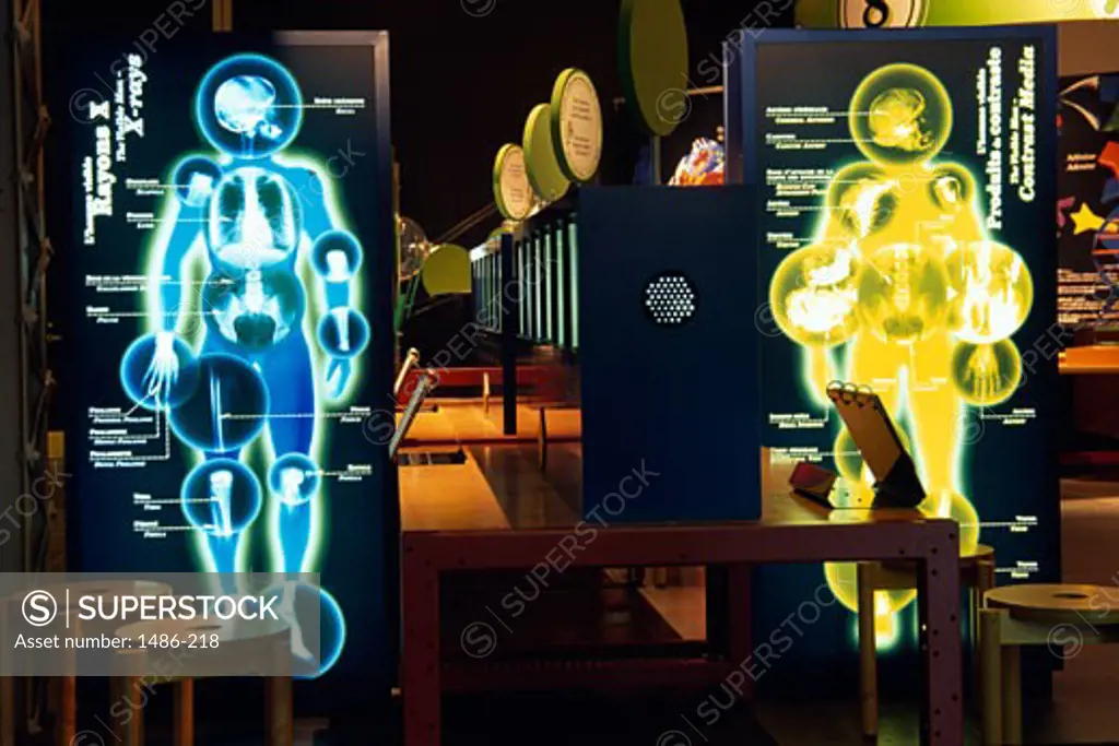 Diagrams of human body in a science center, Montreal Science Centre, Montreal, Quebec, Canada