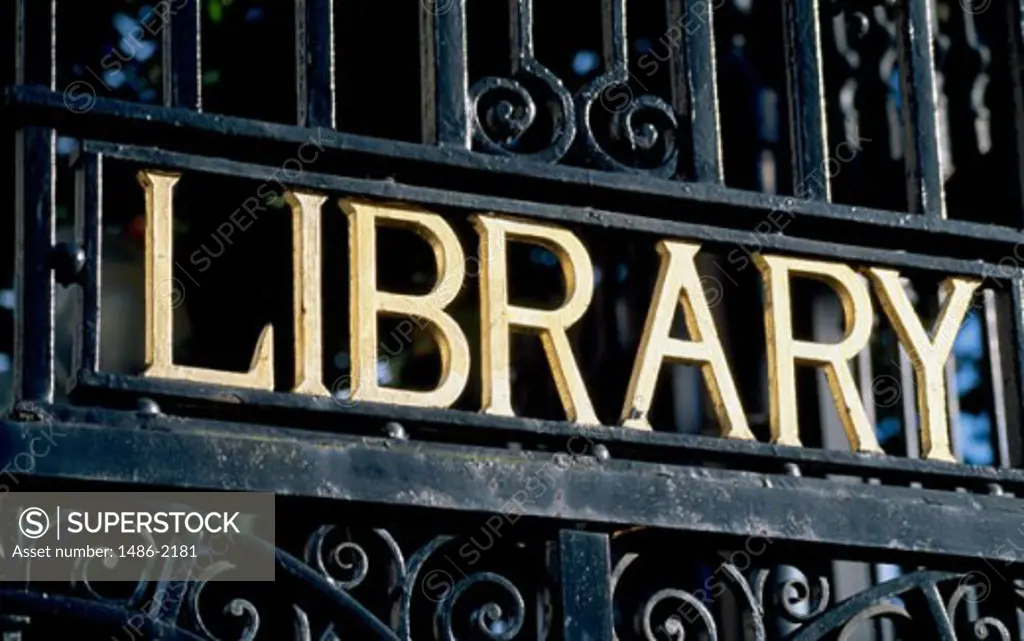 Close-up of the gate of a library, National Library, Dublin, Ireland