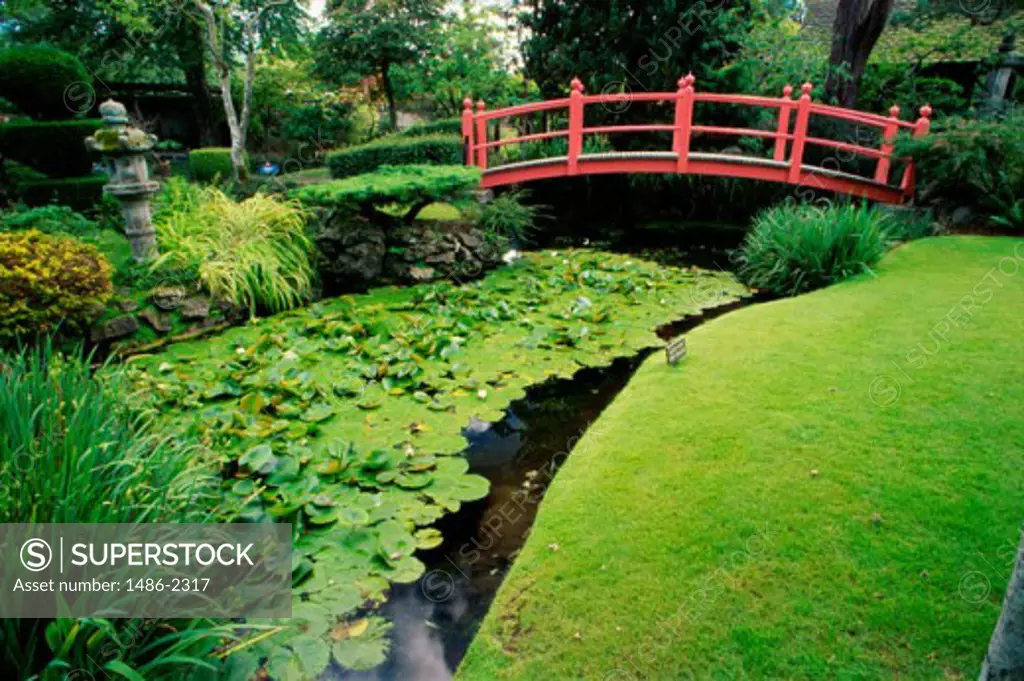 Bridge over a pond, Japanese Gardens, County Kildare, Ireland