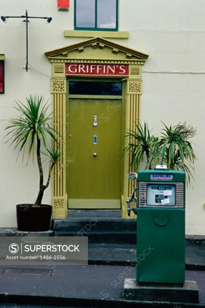 Green door at a gas station, Kinvara, Ireland