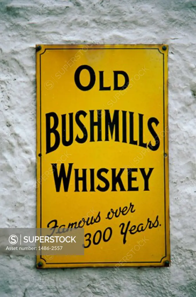 Close-up of the sign of a distillery, Old Bushmills Distillery, Bushmills, County Antrim, Northern Ireland