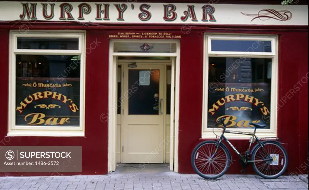 Bicycle in front of a bar, Galway, County Galway, Ireland