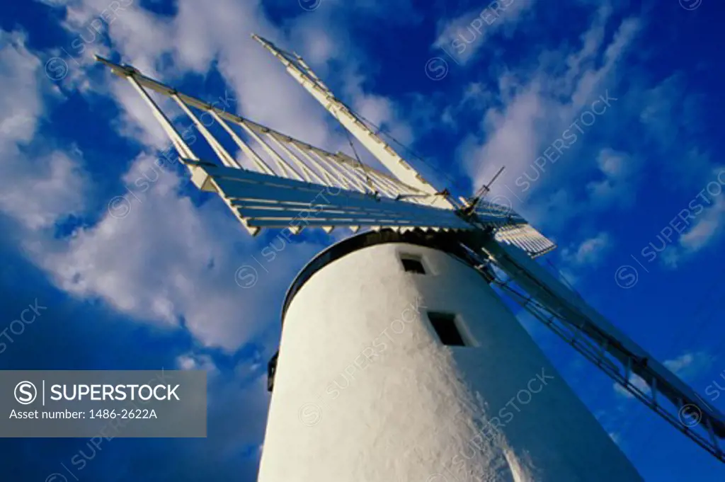 Low angle view of a traditional windmill, Ballycopeland Windmill, Millisle, County Down, Northern Ireland