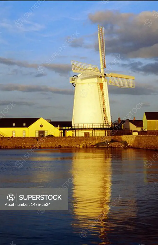 Reflection of a traditional windmill in a river, Blennerville Windmill, Tralee, County Kerry, Ireland