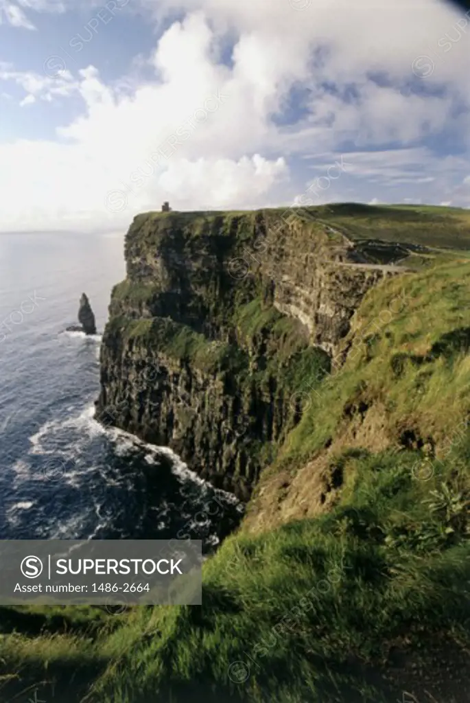 High angle view of cliffs, O'Briens Tower, Cliffs of Moher, County Clare, Ireland