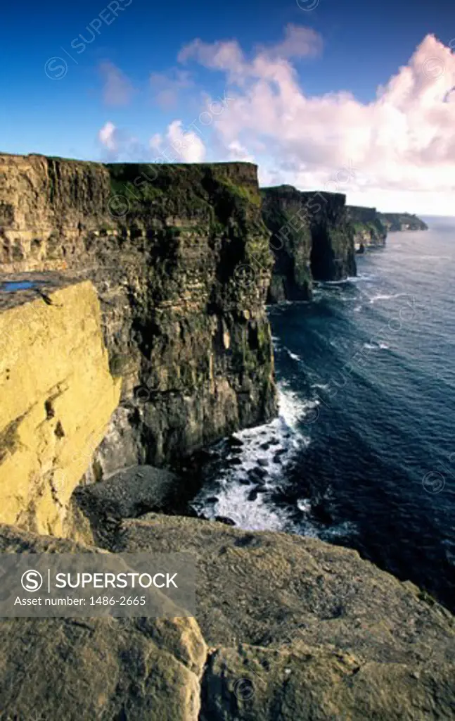 High angle view of a coastline, Cliffs of Moher, County Clare, Ireland