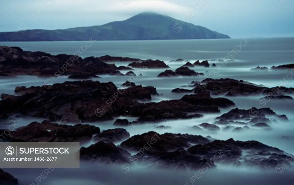 Silhouette of rocks on a coast, Atlantic Drive, Achill Island, County Mayo, Ireland