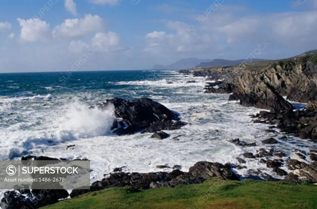 Waves crashing on the coast, Atlantic Drive, Achill Island, County Mayo, Ireland