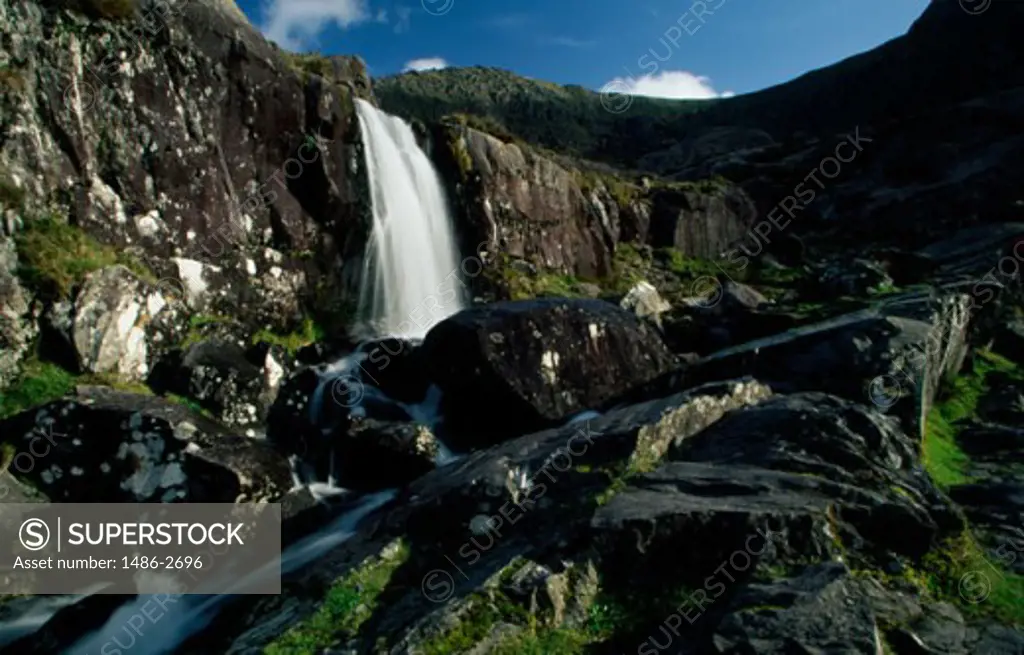 Low angle view of a waterfall, Conor Pass, County Kerry, Ireland