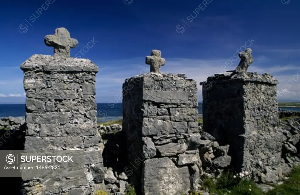 Three graves in a cemetery, Inishmore Island, Aran Islands, County Galway, Ireland