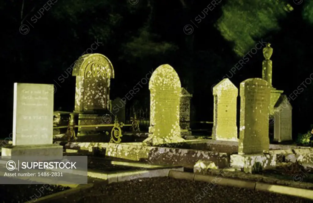Tombstones in a cemetery, WB Yeats Grave, Drumcliffe, County Sligo, Ireland