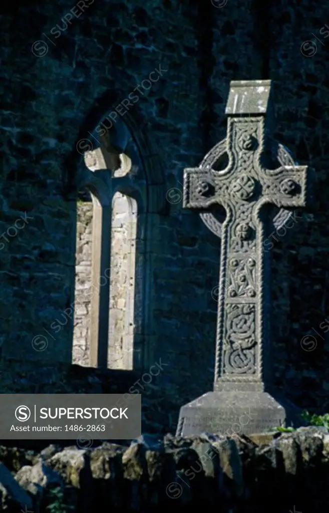 Celtic cross in a graveyard, Knocktopher Graveyard, County Kilkenny, Ireland