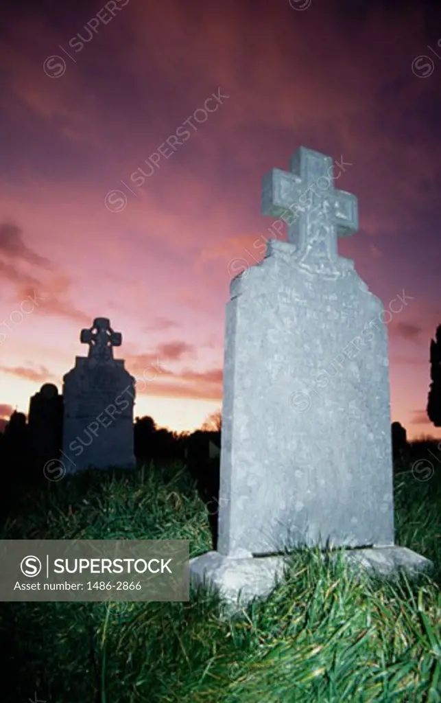 Tombstones in a cemetery, Newcastle, Ireland