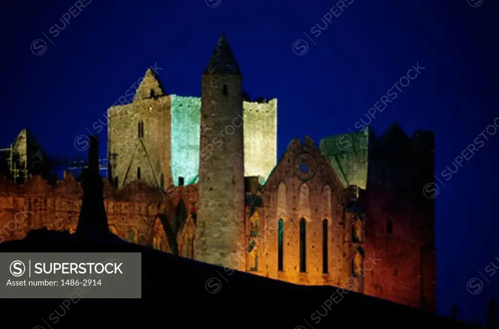 Low angle view of a castle lit up at night, Cashel Castle, Cashel, County Tipperary, Ireland