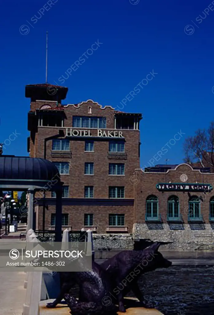 Hotel at riverbank, Hotel Baker, St. Charles, Illinois, USA