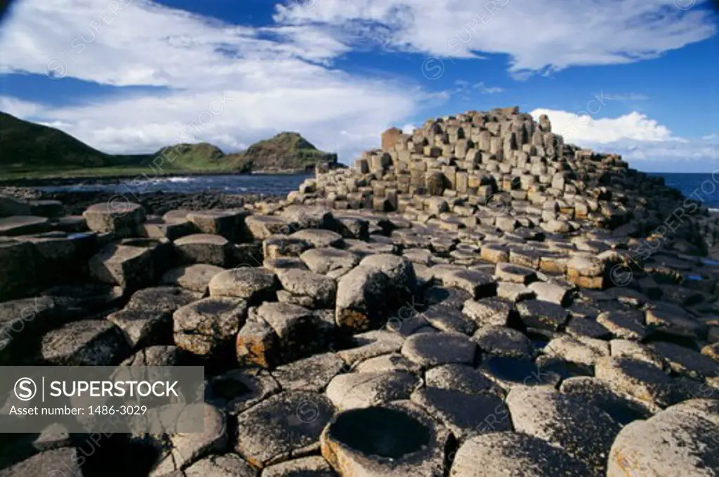 Rocks on the coast, Giants Causeway, Bushmills, County Antrim, Northern Ireland
