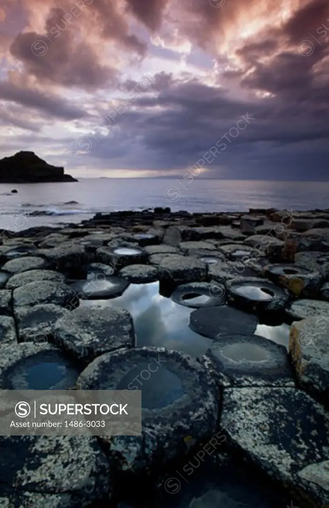 Rocks on the coast, Giants Causeway, Bushmills, County Antrim, Northern Ireland