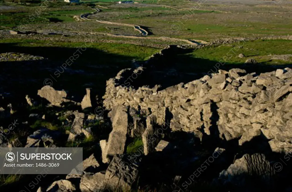 High angle view of an old stone wall, Inishmore Island, Aran Islands, Ireland