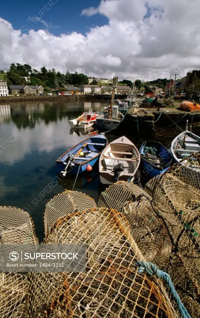 Boats moored in a harbor, Bantry Harbour, County Cork, Ireland
