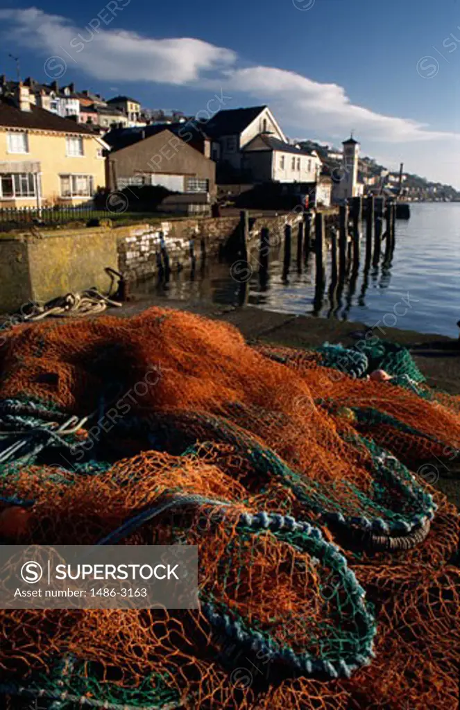 Close-up of commercial fishing nets in a harbor, Cobh, County Cork, Ireland