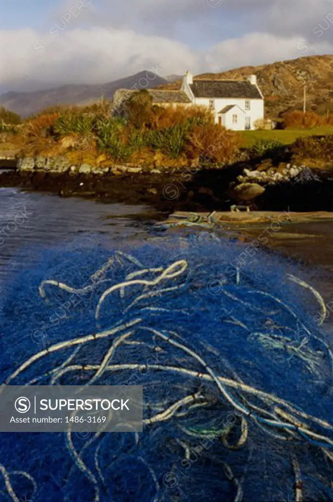 Commercial fishing nets in water, Eyeries, Ireland