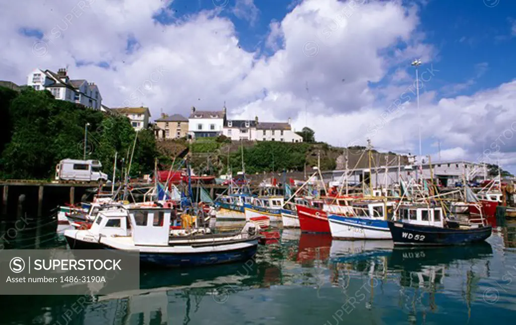 Boats moored in a harbor, Dunmore East, County Waterford, Ireland