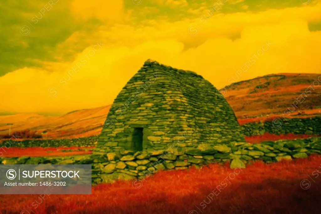 Stone hut in a landscape, Gallarus Oratory, County Kerry, Ireland