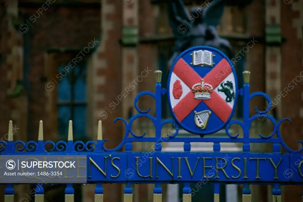 Close-up of a symbol on a gate, Queen's University, Belfast, Northern Ireland