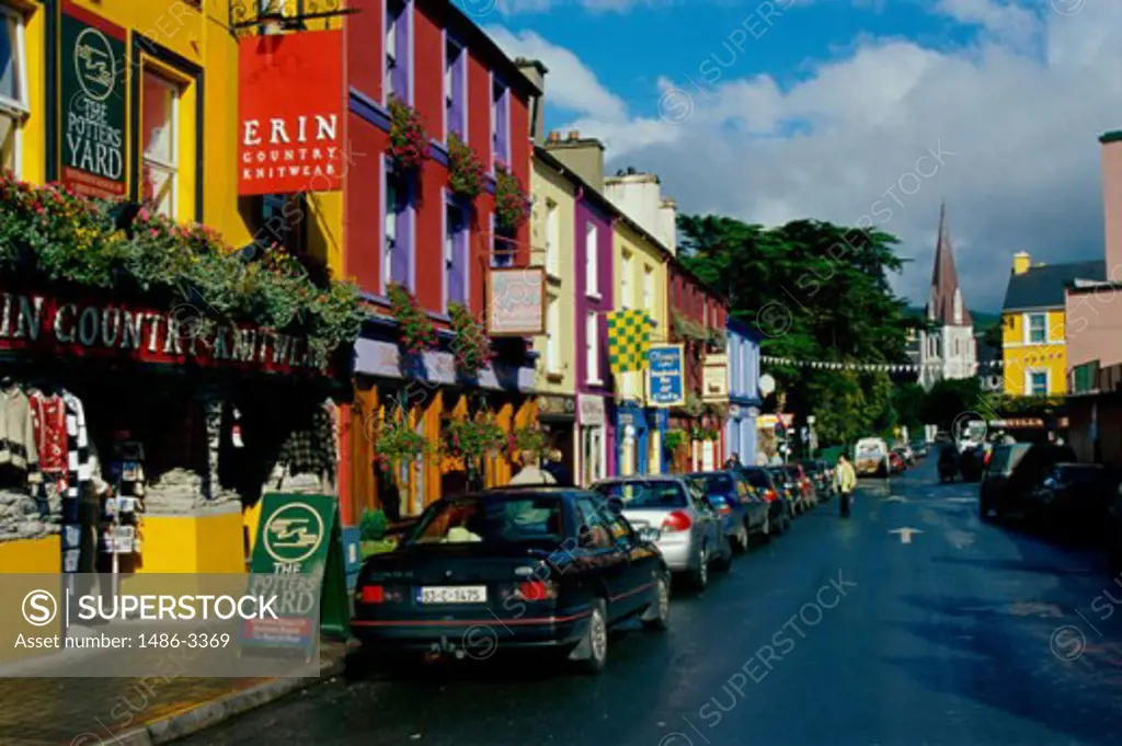 Cars parked along a road, Kenmare, Ireland