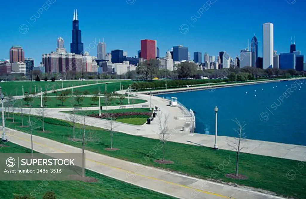 Park with buildings in the background, Grant Park, Chicago, Illinois, USA