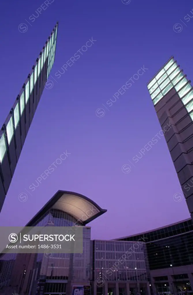USA, Illinois, Chicago, McCormick Convention Center in dusk, low angle view