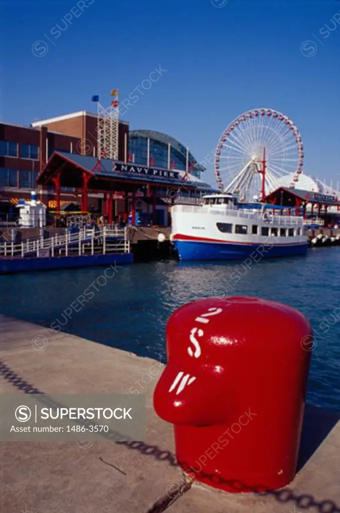 Bollard on a concrete pier, Navy Pier, Chicago, Illinois, USA