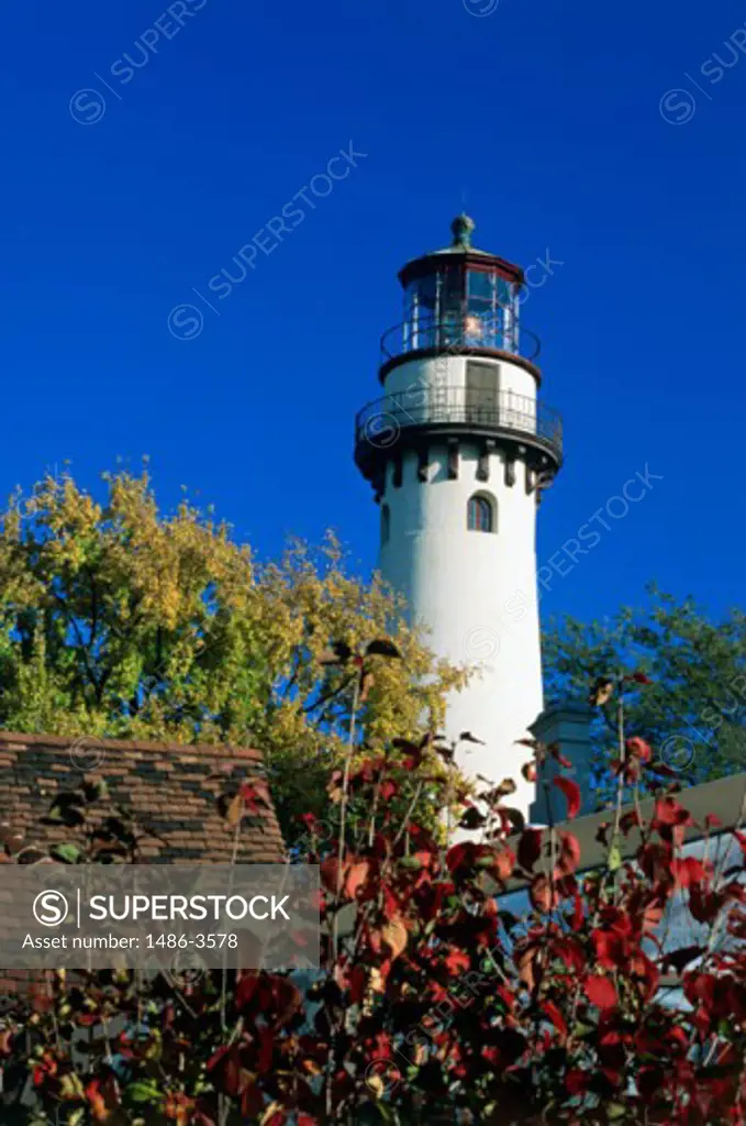 Low angle view of a lighthouse, Grosse Point Lighthouse, Evanston, Illinois, USA