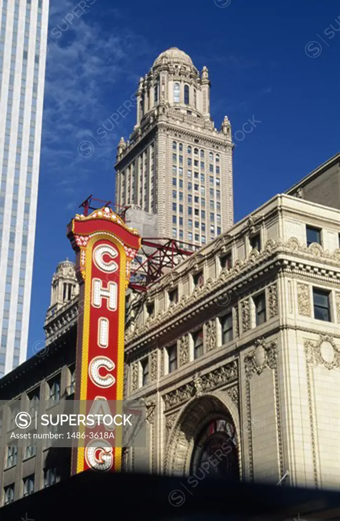 USA, Illinois, Chicago, Chicago Theater, low angle view