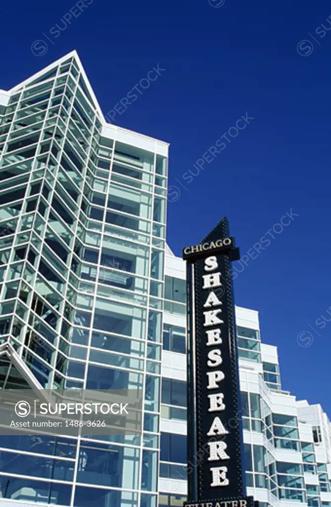 USA, Illinois, Chicago, Shakespeare Theater sign and modern building