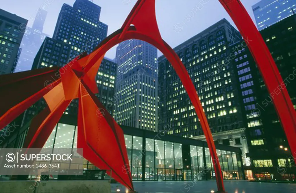 USA, Illinois, Chicago, Flamingo Sculpture by Alexander Calder