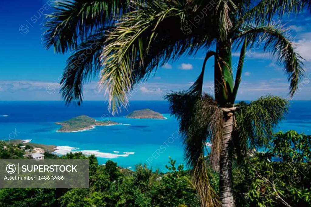 Panoramic view of Inner and Outer Brass Islands, St. Thomas, US Virgin Islands