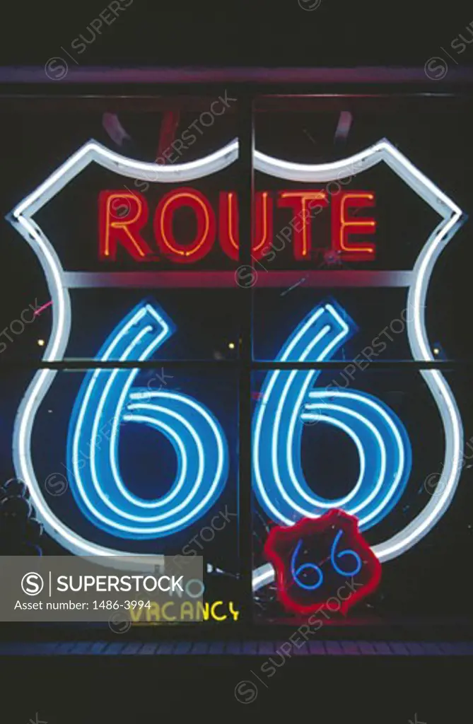 USA, New Mexico, Albuquerque, Route 66, illuminated neon sign