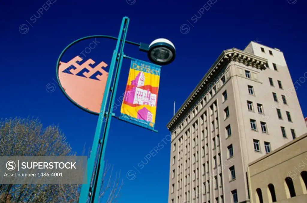 Low angle view of a lamppost on a street in Albuquerque, New Mexico, USA