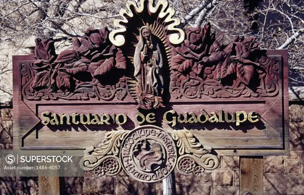 USA, New Mexico, Santa Fe, Santuario de Guadalupe, sculpture representing Virgin Mary