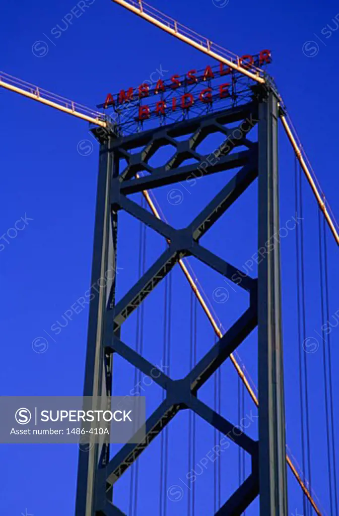 Low angle view of a bridge, Ambassador Bridge, Detroit, Michigan, USA