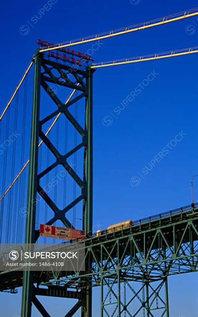 Low angle view of a suspension bridge, Ambassador Bridge, Detroit, Michigan, USA