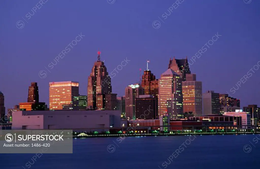 City at the waterfront, Detroit River, Detroit, Michigan, USA