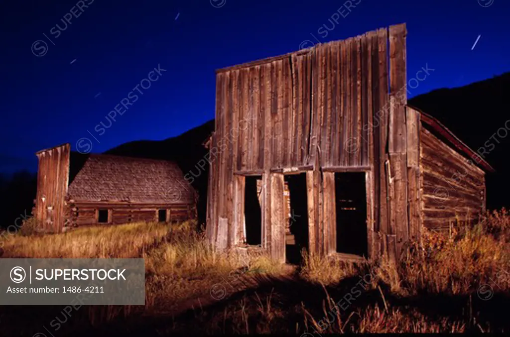 USA, Colorado, Ashcroft Ghost Town at night