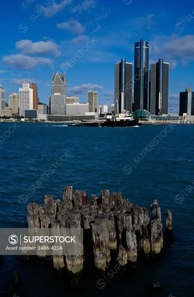 City at the waterfront, Detroit River, Detroit, Michigan, USA