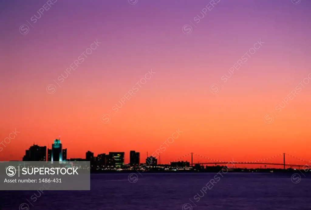 Sunset over a city, Windsor, Ontario, Canada
