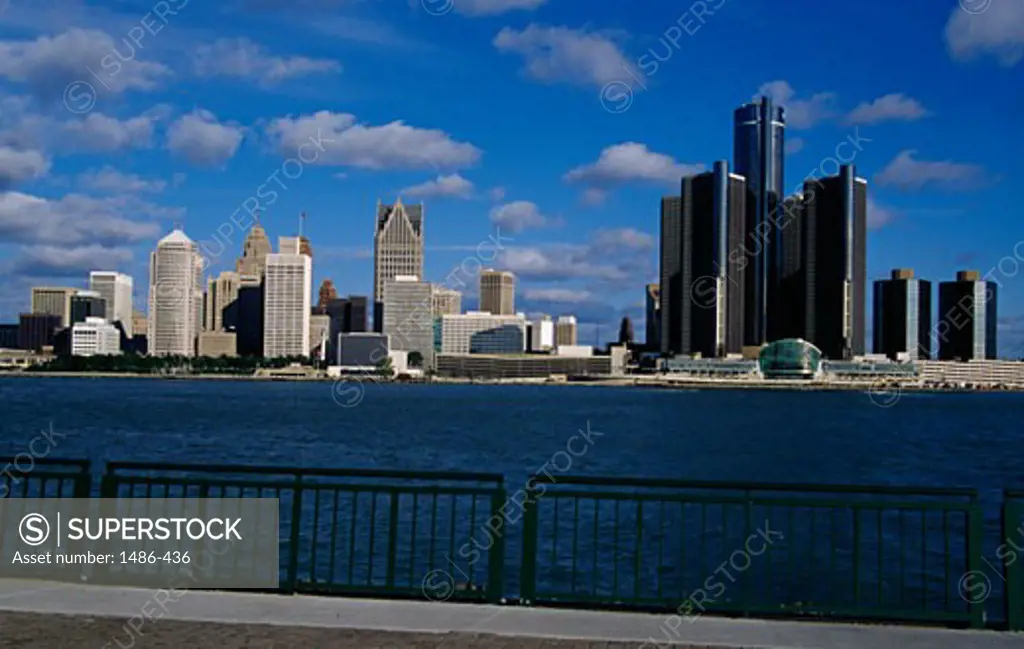 City at the waterfront, Detroit River, Detroit, Michigan, USA